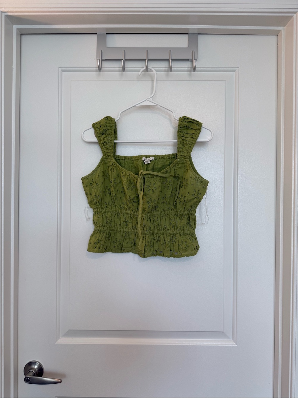 American Eagle Outfitters Olive Green Eyelet Smocked Crop Top